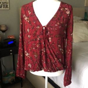 Mossimo XXL Maroon Floral Flowy Long Sleeve Top